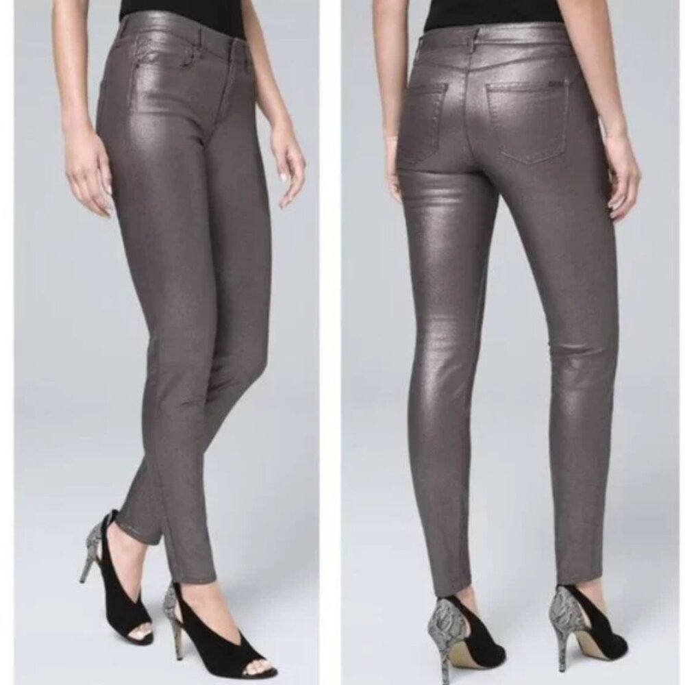 WHBM White House Black Market Mid-rise Skinny Ankle Jeans 8 Metallic Gray NEW